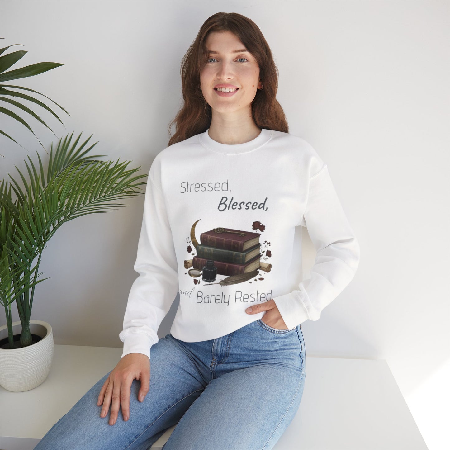 Stressed, Blessed, and Barely Rested Unisex Crewneck Sweatshirt