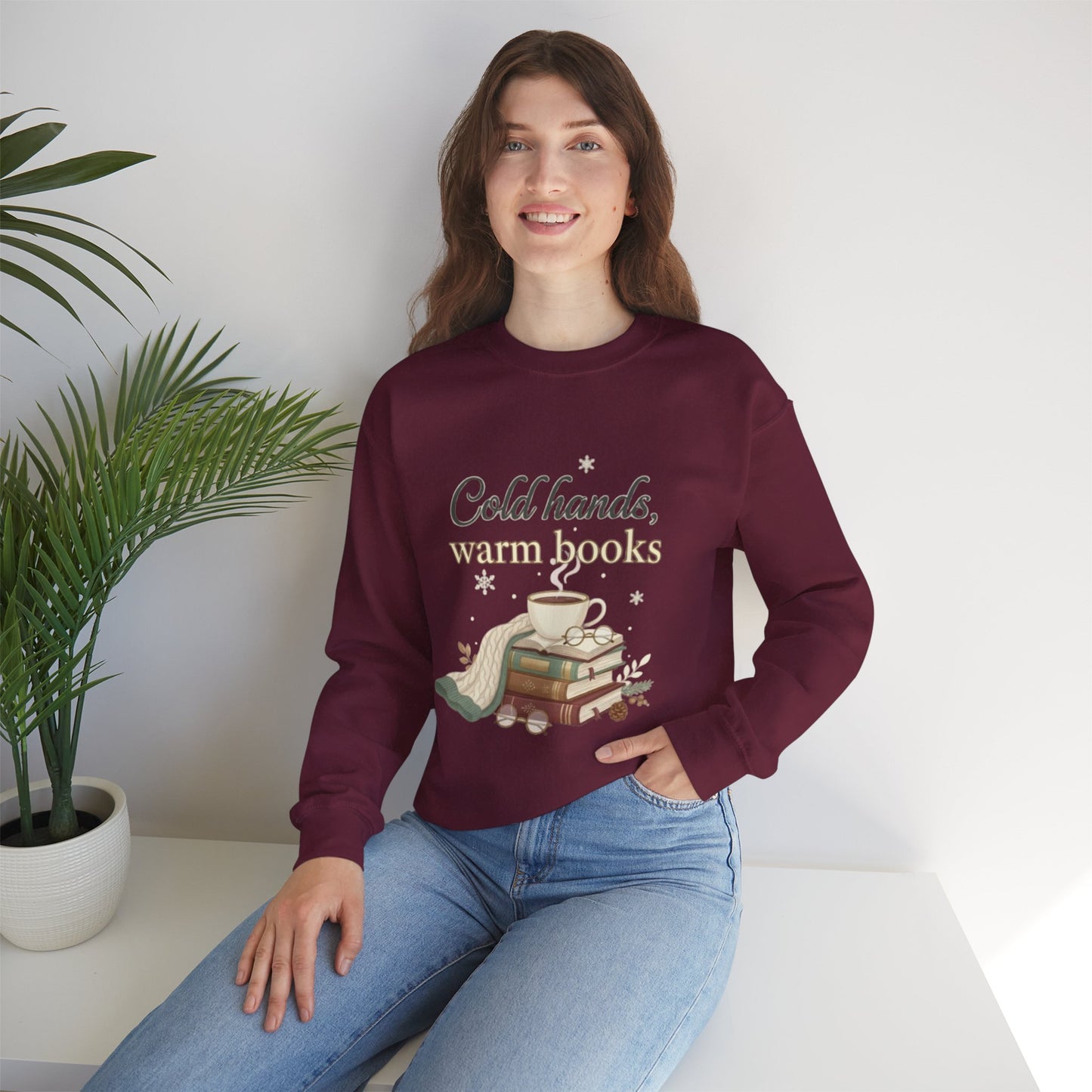 Cold Hands, Warm Books Unisex Crewneck Sweatshirt