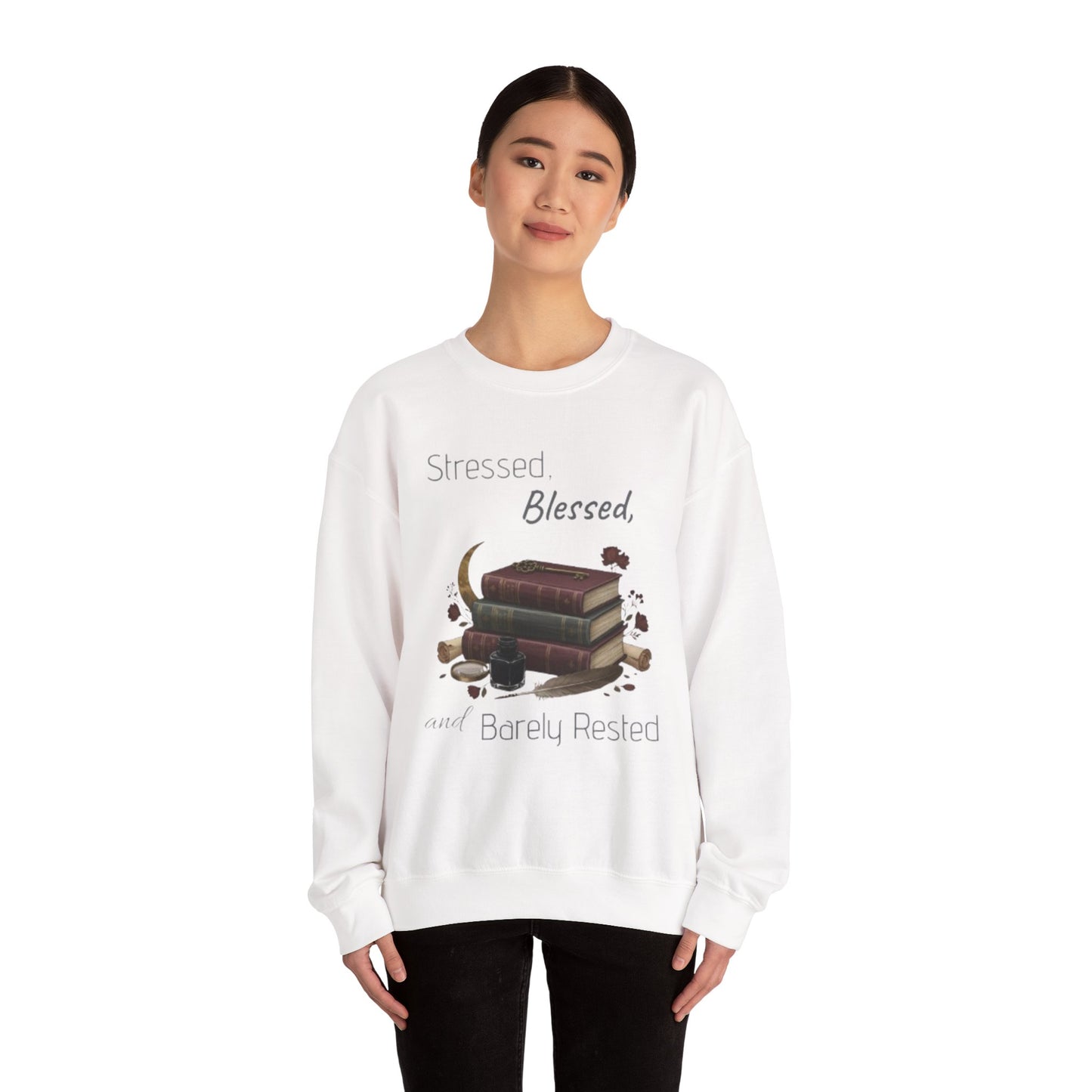 Stressed, Blessed, and Barely Rested Unisex Crewneck Sweatshirt