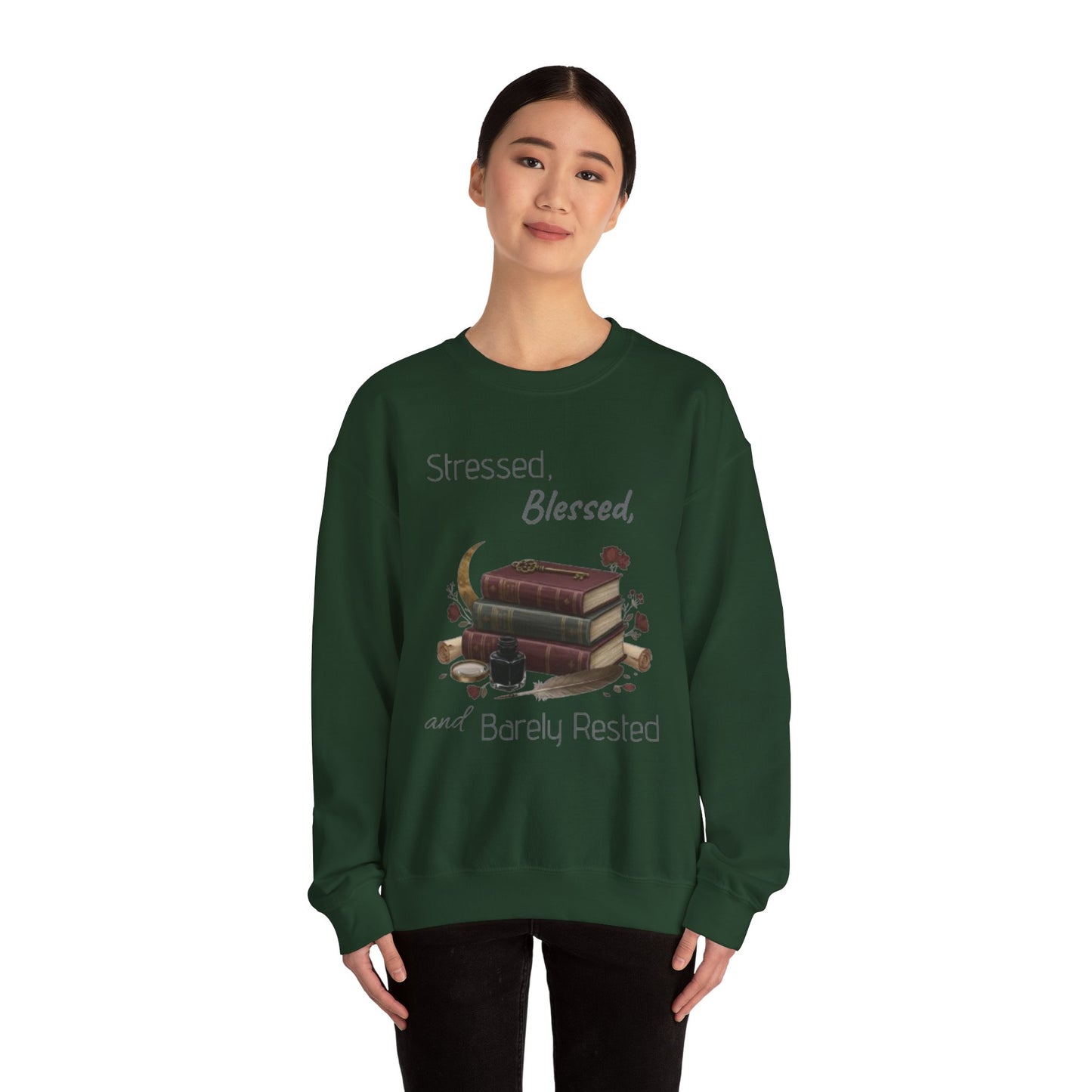 Stressed, Blessed, and Barely Rested Unisex Crewneck Sweatshirt