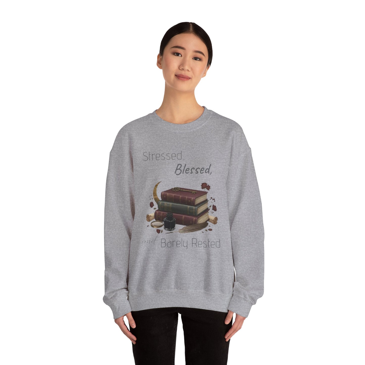 Stressed, Blessed, and Barely Rested Unisex Crewneck Sweatshirt