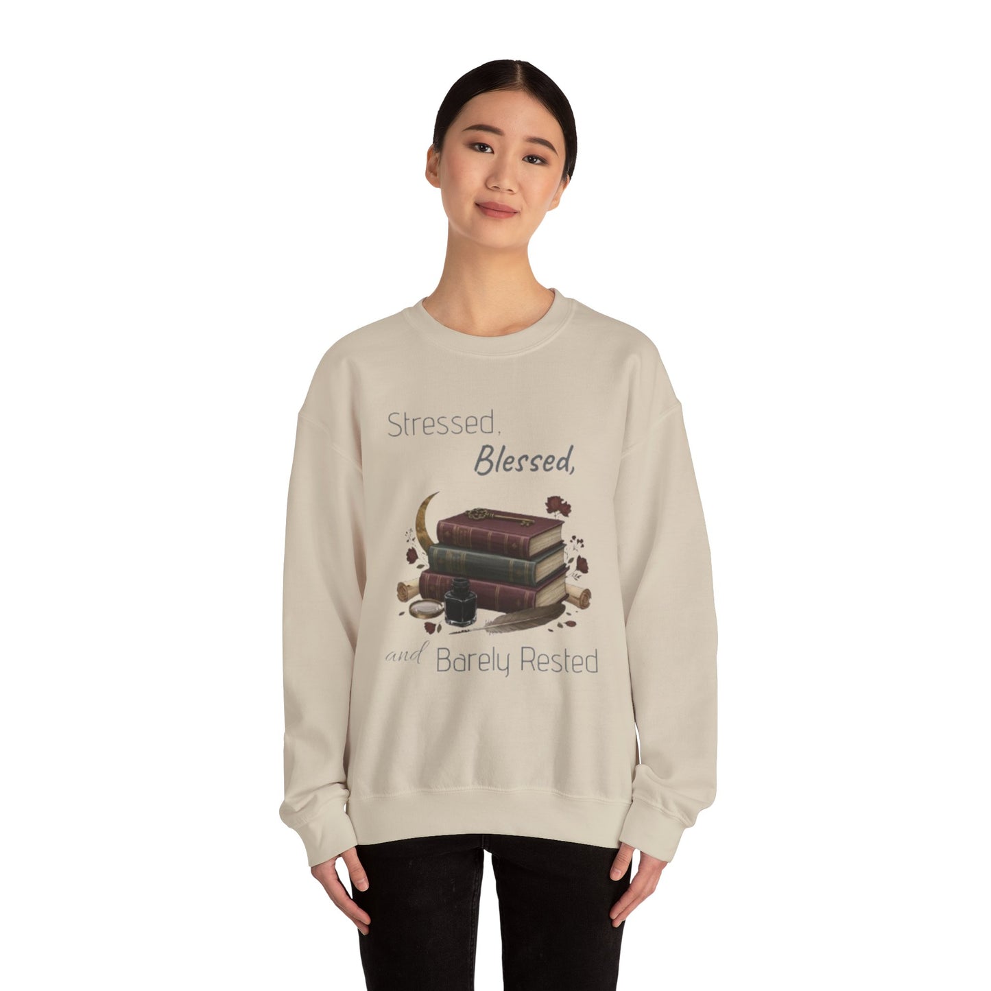 Stressed, Blessed, and Barely Rested Unisex Crewneck Sweatshirt
